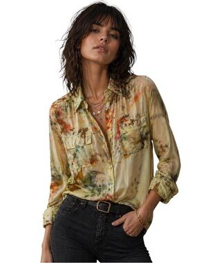 Chloe Cox Upcycled Yellow Tie-Dye Blouse, Multicolor Accents, Artisan, Edgy, S